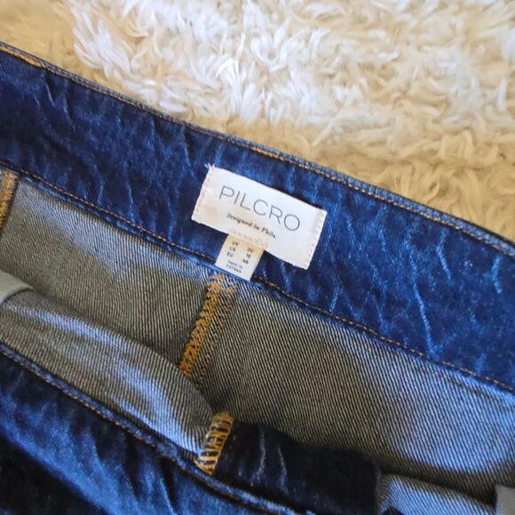 Anthropologie Pilcro Fluted Denim Maxi Skirt Stretch Dark Denim Size 16 Modest - Picture 6 of 8